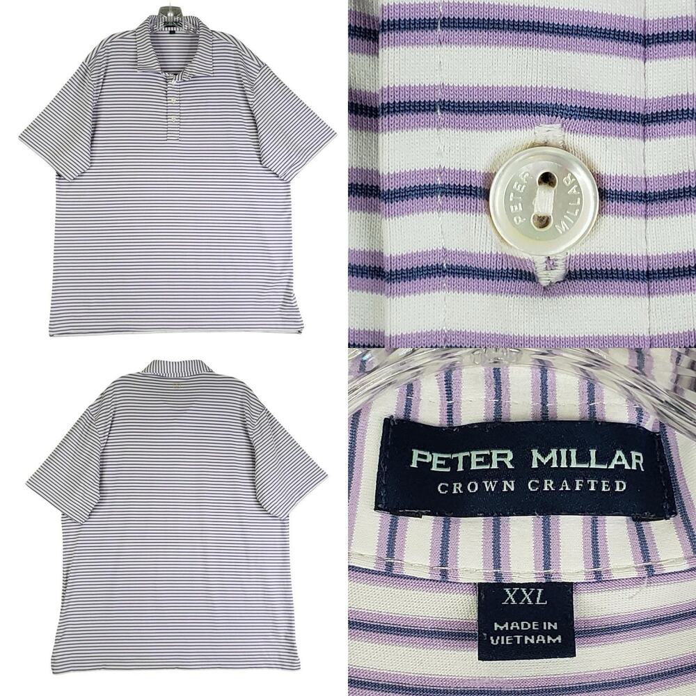 Peter Millar Shirt Crown Crafted Golf Polo Men's XXL Purple Striped SS